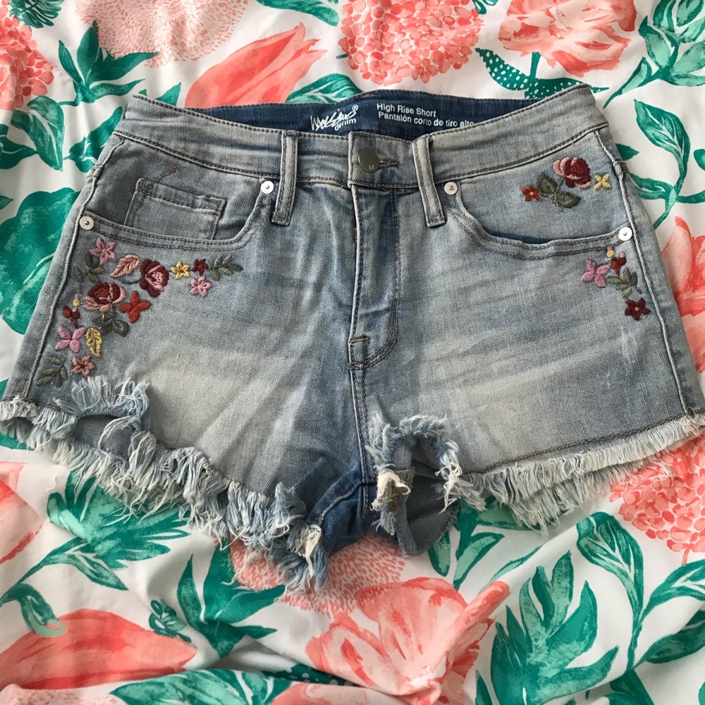 embroidered denim shorts